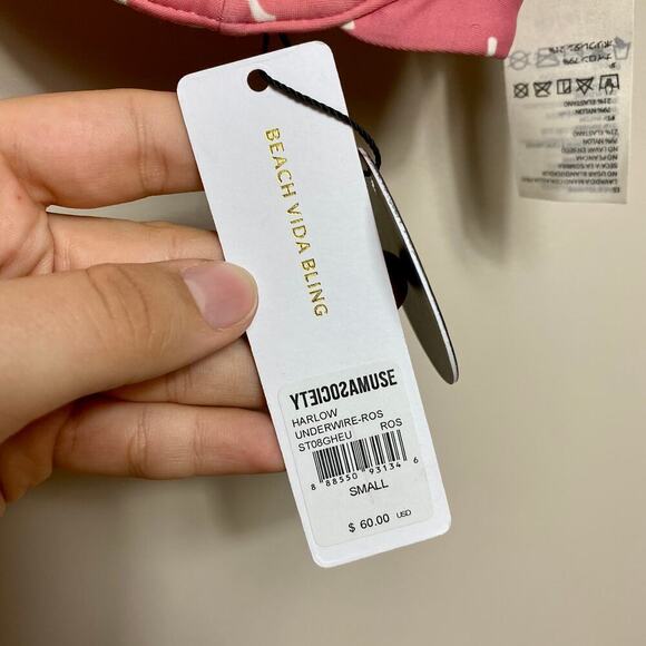 AMUSE SOCIETY Bikini Top Harlow Underwire Rose Pink White Floral Ruffle NEW S - Picture 5 of 13